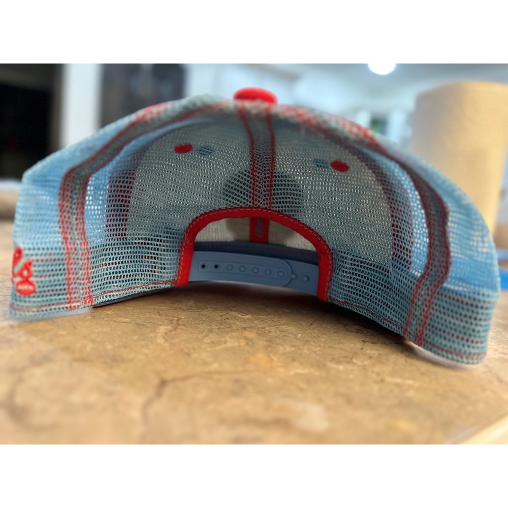 Akseis Sugar Skull Trucker‎ Hat Blue Cream Mesh Snapback Cap Day of the Dead - Picture 5 of 10